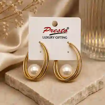 Graceful Pearl Hoop Gold-Tone Statement Earrings